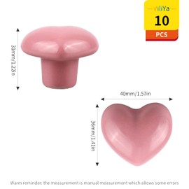 YiliYa Pack of 10 Furniture Knobs, Heart Shape, Pink Ceramic Cupboard Handles, Drawer Knob, Pull with Screws for Drawer, Cabinets, Kitchen, Living Room
