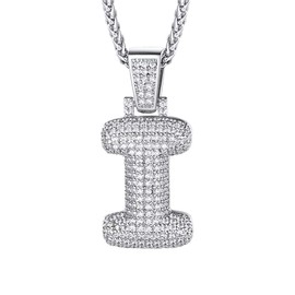 Richsteel Silver Bling Name Necklace with Initial I Bubble Letter Necklaces for Men Boys