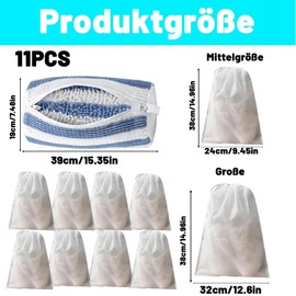 Shoe Wash Bag Washing Machine, 11-Piece Set for Shoes, 1 Reusable Shoes Wash Bag with 10 Dustproof Shoe Bags, Ideal for Trainers and Everyday Shoes