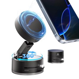 MELCY Upgraded Vacuum Foldable Magnetic Portable Phone Holder for Car, Desk and Content Creation with On/Off Lock - 360° Adjustable Stand. (Black)