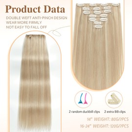 HotLulana Clip-In Real Hair Extensions, 7 Pieces, 35 cm, Invisible Extensions, Real Hair, Remy Real Hair Extensions, 14 Inches, 80 g, Clip Extensions, Skin Weft Hair Extensions, P18K/613#