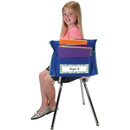 Really Good Stuff Store More Dual Storage Deep Chair Pocket - Set of 6 - Classroom Chair Organizer with Name Tag Keeps Students Organized and Classrooms Neat - Navy