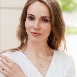 Turandoss Heart Necklace with Letters for Women - Trendy 14K Gold Plated Heart Initial V Pendant Necklace, Non Tarnish Waterproof Jewelry for Women