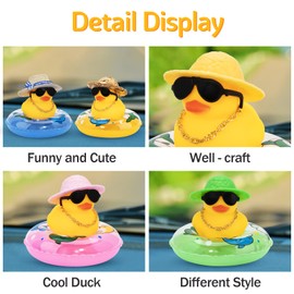 wonuu Car Rubber Duck Car Duck Decoration Dashboard Car Ornament for Car Dashboard Decoration Accessories with Mini Sun Hat Swim Ring Necklace and Sunglasses
