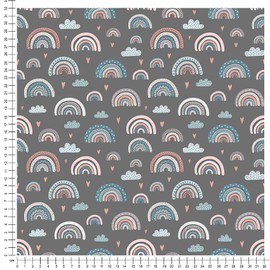 VmG-Store 1 m Cotton Fabric for Sewing, 100% Cotton Sewing Fabric, No Sold by the Metre, Children's Fabric, Patchwork, DIY, Crafts, Quilting, Crafts (Rainbow Pastel Grey Bc019)