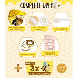 ALL-IN-1 Bee Balloons Garland Kit & Arch - Small and Large Black Yellow and White Bumble Bee Balloons for What Will It Bee Gender Reveal Party Supplies, Baby Shower Decorations, or Honey Bee Birthday