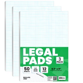 E-CLIPS USA Graph Paper Pad, Graph Paper Notebook, 4 x 4 An Inch Quad Ruled Graph Paper Pad, Graph Paper Pads 8.5 x 11, Drafting Paper, 50 Sheets Per Pad (3 Pack)