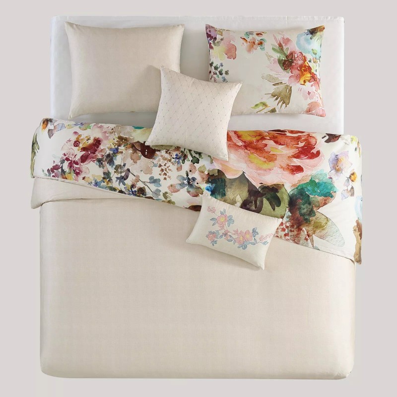 Bebejan Antique Flowers Ivory 5 Piece Reversible Comforter Set in