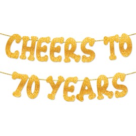 Cheers to 70 Years - Happy 70th Birthday Party Glitter Banner - 70th Birthday Party Decorations and Supplies - 70th Wedding Anniversary Decorations, Pre-strung - No DIY required