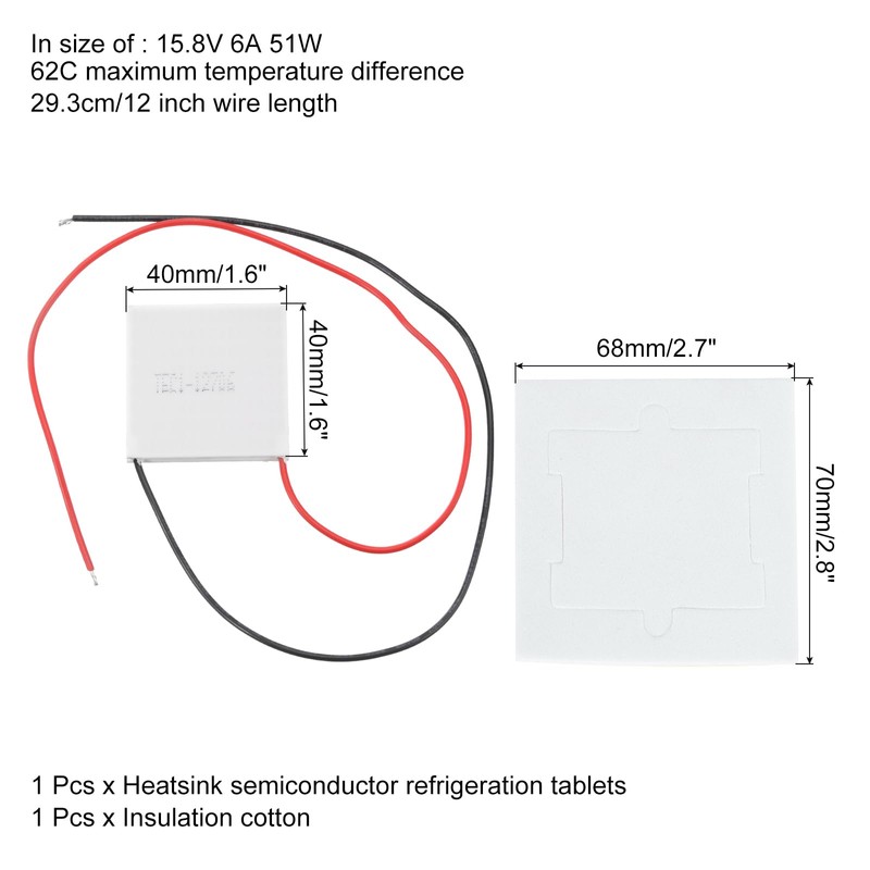 MECCANIXITY TEC1-12706 Semiconductor Refrigeration Tablets 15.8V 6A 51W Heatsink Thermoelectric