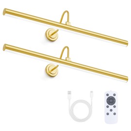 Bridika 2 Pack 23.6in Wireless Picture Light Battery Operated with Remote, 3 Color Temperatures and Dimmable Classic Art Lights for Pictures on Wall, Dartboard, Bedroom, Bathroom with Timer Gold
