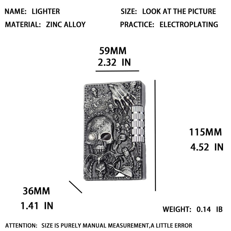 Cool Engraved Skull Lighter - Creative Grinding Wheel Butane Lighter,