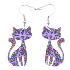 BONSNY Acrylic Drop Cat Earrings Pets Funny Design Dangle Lovely Gift For Women (Purple)