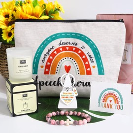Keluna Speech Therapy Appreciation Gifts - 5Pcs SLP Gifts Set for Women, Speech Pathologist Therapist Thank You Birthday Christmas Gift with Lavender Scented Candles, Makeup Bag, Bracelets, Keychain