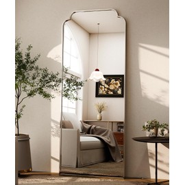 GLSLAND 21"x56" Petal Arched Silver Full Length Mirror – Wall Hanging or Floor Mirror, Modern Aluminum Frame, Decorative Arch Mirror for Bedroom, Bathroom, Entryway, Living Room