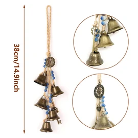 AIMALL 2 PCS Witch Wind Bell, Commemorative Door Bell with Love Magic Five-Pointed Star, Wall-Mounted, Wooden Beads, 14.49 Inches