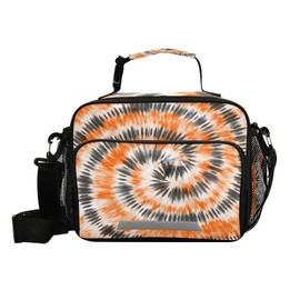 Dussdil Orange Black Tie Dye Lunch Bags for Women Men Lunch Box Insulated Thermal Cooler Bag Reusable Organizer Tote Lunch Bag with Adjustable Shoulder Strap for Work Picnic Beach Sporting