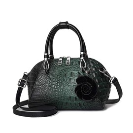 NICOLE&DORIS Women Handbags Crocodile Pattern Handbag Retro Shoulder Bags Two Zippers Crossbody Bag for Ladies PU Leather Bag with Petal Pendant Green