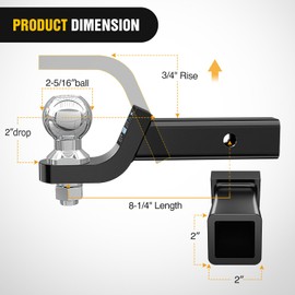 Nilight Trailer Hitch Ball Mount with 2-5/16Inch Trailer Ball & 5/8" Hitch Pin Clip Fits 2-Inch Receiver 7500 lbs 2" Drop,2 Years Warranty