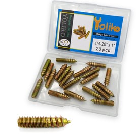 Yoliko 20 Pack 1/4-20 x 1 Inch Hanger Bolts 1/4-20" Double Headed Bolts 1/4 Wood Dowel Screw Self-Tapping Screw Hanger Bolts for Furniture Screws Double Screw Threaded Rods Bolt 25.4mm Length