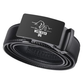 Belillpipi Men's Belt, Gifts for Men, Leather, Adjustable, Without Holes, Business Automatic Buckle Belt with Logo, Birthday Gift, Father's Day, Width 3.5 cm, Length 130 cm, Black Grandpa