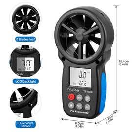 INFURIDER Digital Anemometer YF-866B, Wind Gauge, LCD Wind Speed Meter Gauge, Air Flow Meter with Wind Temperature Measurements for Windsurfing, Sailing, Fishing, Drone Flight