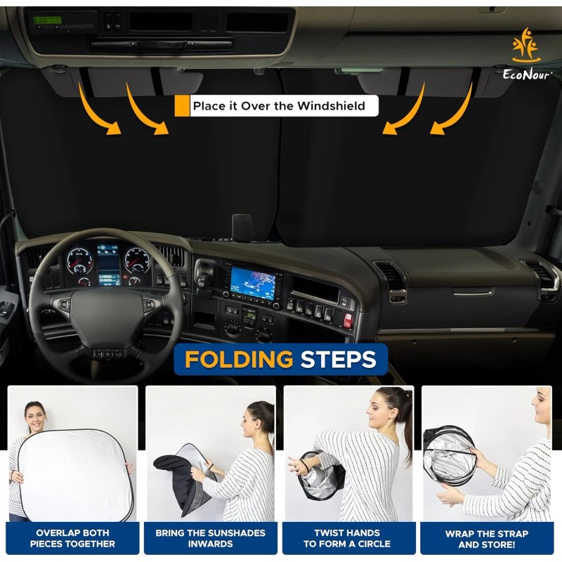 EcoNour Foldable Spring RV Windshield Sunshade, Reflective XX-Large, Black