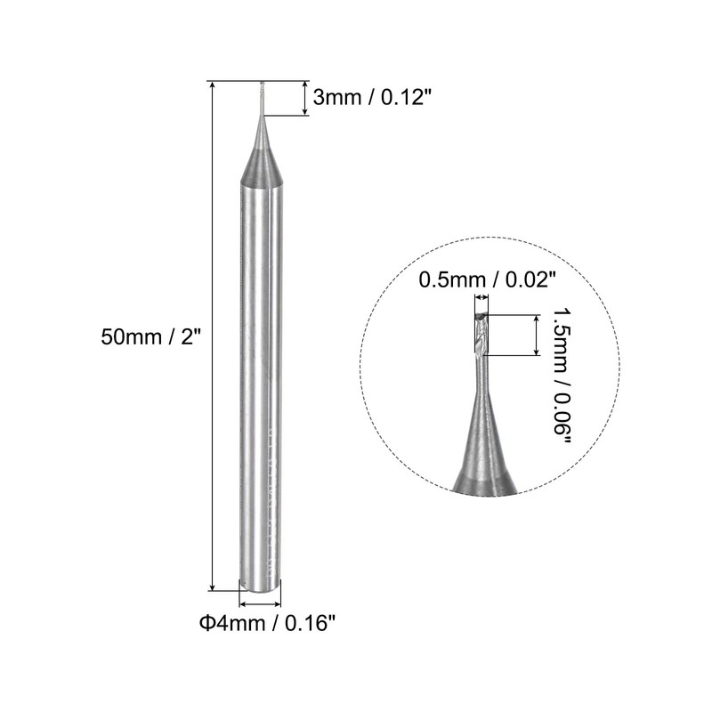 sourcing map Square Nose End Mill, 0.5mm Solid Carbide Long