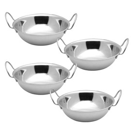 Kosma Set of 4 Premium Stainless Steel Balti Dishes Set, Size 15 cm - Elevated Rim
