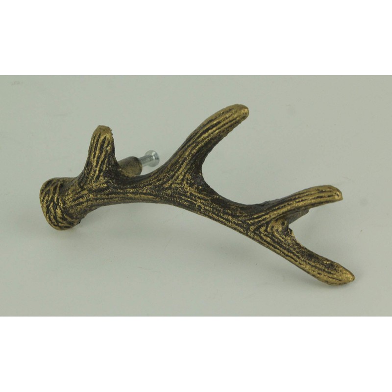 Zeckos Antique Bronze Finish Cast Iron Deer Antler Drawer Pull