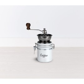Twine Handheld Vintage Coffee Grinder, Manual Adjustable Design with Wood Handle and White Ceramic Jar, Set of 1