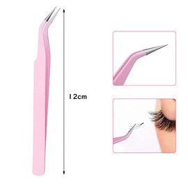 Samcos Eyelash Tweezers Pink Straight Stainless Steel Fine Work False Eyelash Tweezers Set of 2