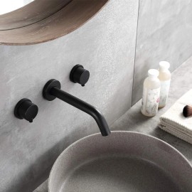 Homein Matte Black Double Handle Concealed Wall Mount Sink Faucet, CUPC Certified CEC Compliant Basin FaucetColor: Black, Surface Finishing: Matte Black