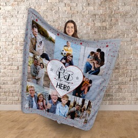 Luxury Cuddlesoft fleece Photo blanket, Photo Gift, Dad is my hero, for Dad