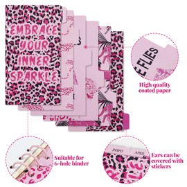 A6 Dividers with Tabs 6 Hole, Paper Index Divider Planner Inserts Loose Leaf Binder Dividers for Rings Binders Travel Diary Journal Personal Planner (Pink Leopard)