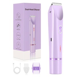 Bestechy Dermave Bikini Shaver 2.0, Dual Head Electric Bikini Trimmer for Women, 2 in 1 Wet and Dry Waterproof Glow Aura Womens Shaver for Face, Legs, Underarm (Purple)