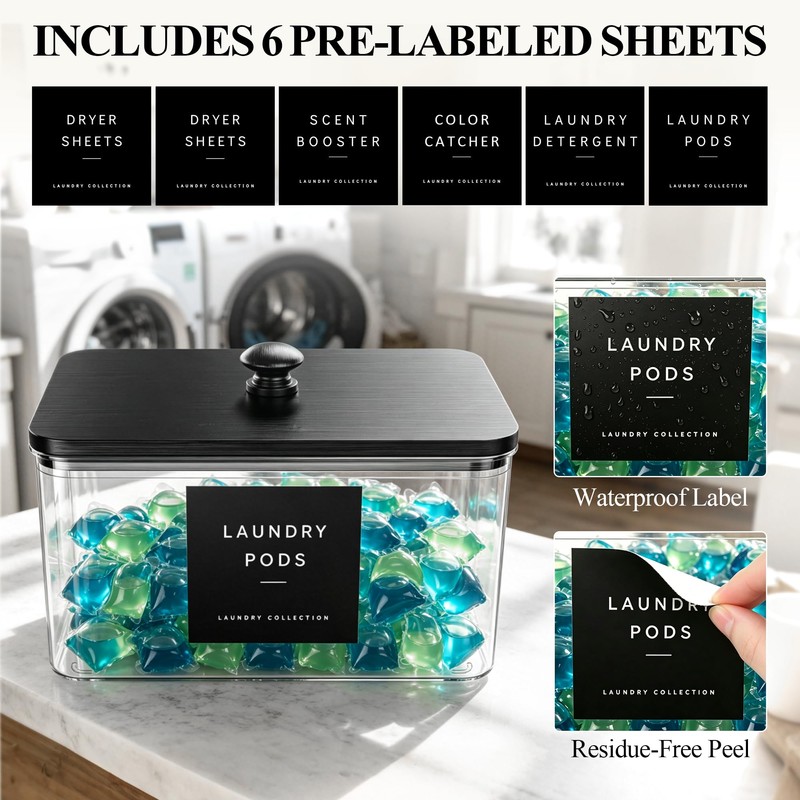 Dryer Sheet Holder with 6 Labels for Laundry Room Organization