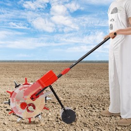 Garden Hand-Push Seeder, Manual Seeding Machine Walk-Behind Row Crop Planter Portable Roller Seeding Precision Spreader Row Planter Vegetable Seeds Seeder with 6 Nozzles for 3-15mm of Corn Peanuts Soy