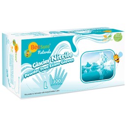 BeeSure BE2928case Naturals Glacier Exam Gloves, Powder Free, Nitrile, Beaded-Cuff, Large, Blue (Pack of 3000)