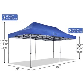 GDY 10x20 ft Instant Pop up Canopy, Folding Heavy Duty Height Adjustable Shelter Gazebos with Wheeled Bag,Blue.