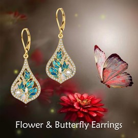 POPLYKE Enamel Flower Earrings Gold Plated 925 Sterling Silver Butterfly Earrings for Women with Pearl Cubic Zirconia Butterfly Jewelry