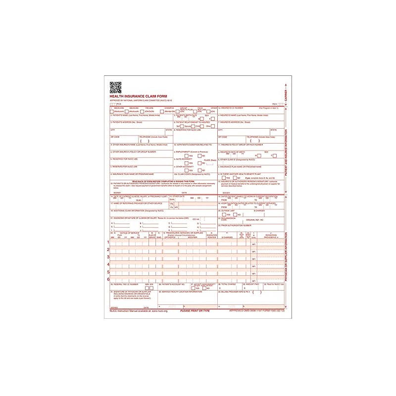 TOPS 50135RV CMS 1500 Claim Form,Laser,20 lb,8-1/2-Inch x11-Inch ,250/PK,8PK,WE
