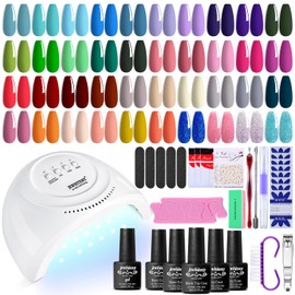 JEWHITENY 45PCS Gel Nail Polish Kit with U V Light LED Nail Lamp 40 Colors Set Manicure Nail Gel Kit