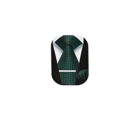 Dark Green Ties for Men Plaid Handkerchief Woven Classic Necktie & Pocket Square Tie Clip Set Formal Wedding Tuxedo