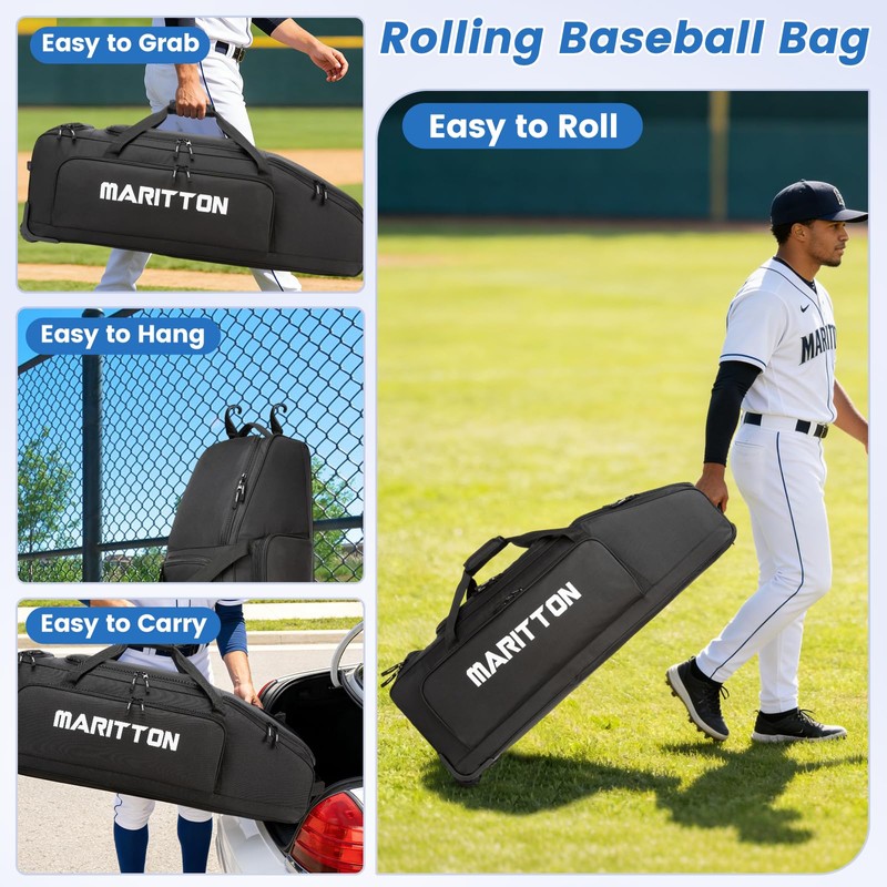 MERALIAN Rolling Baseball Catchers Gear Bag with Wheels, Large Baseball