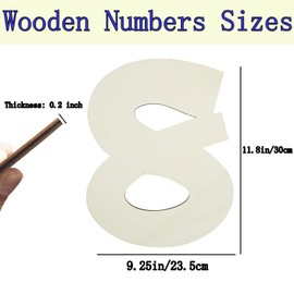 12 Inch Unique Wooden Numbers for Wall Decor, Unfinished Wooden Numbers Thick 1/5 Inch Large Craft Wood Digital for Garden Signs, DIY Painting Christmas Wedding Hanging Decoration - Wooden Number 8