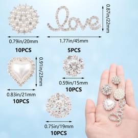 URROMA Rhinestone Flower Buttons, 45 Pcs Pearl Buttons Flat Back Rhinestone Buttons Embellishments DIY Crafts for Wedding Party Clothes Bags Jewelry Making Decoration