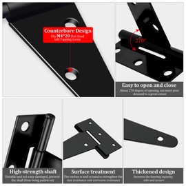 4 Pcs Gate Hinges Large Hinges, 13 inch Heavy Duty Hinges Black Hinges for Wood Heavy Duty T Hinges with Screws, Black Hinges Large Hinge for Garden Farm Latch Outdoor Shed Doors