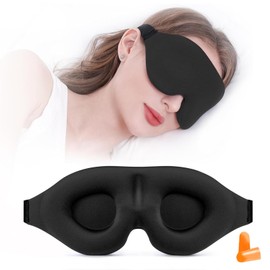 Eye Mask for Sleeping,Complete Light Blocking 3D Sleeping Eye Mask with 1 Pair Earplugs,Soft Breathable Eye Cover for Women Men,Relaxing Zero Pressure Night Blindfold