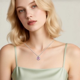 Pink Crystal Pendant Necklace, Silver Cable Chain, 45 cm, Vintage Bezel Setting, Valentine's Day Gift for Women